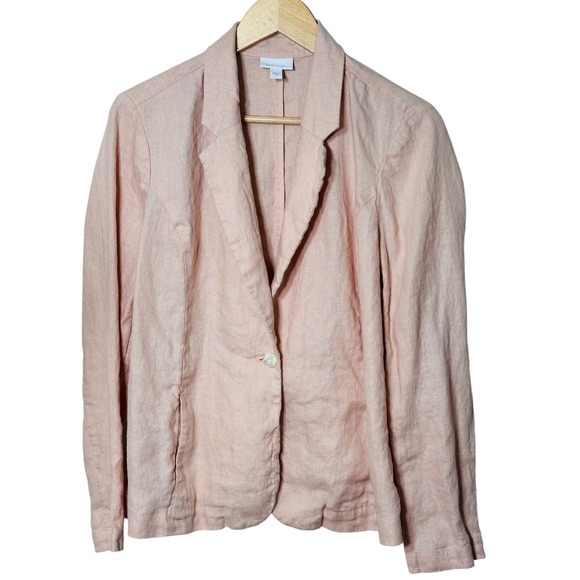 J Jill Love Linen Blazer Jacket Women's Size Medium Peach Pink 100% Linen Career - Picture 1 of 8